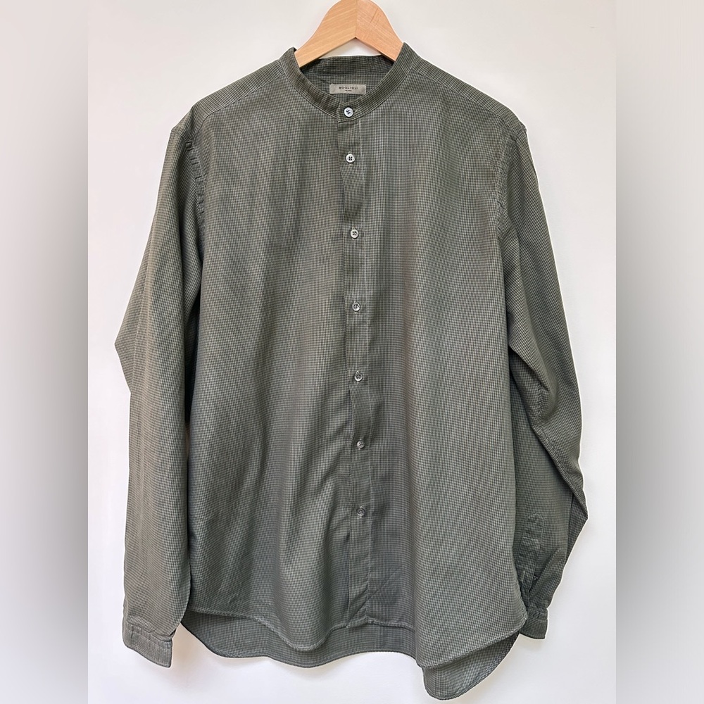 Boglioli Collarless Long-Sleeve Button Up Shirt - Olive Green.